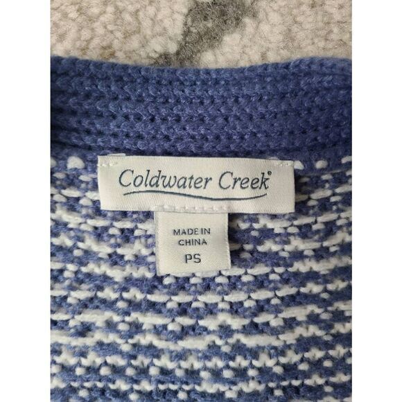 Coldwater Creek Cardigan Sweater Womens PS Blue Knit Heart Pattern Open Front - Picture 4 of 6